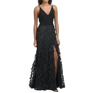 XSCAPE Black/Black Made In USA made in usa 3d floral skirt gown